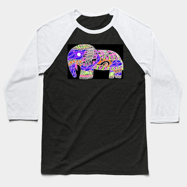 elephant in rainbow folk arts ecopop zentangle Baseball T-Shirt by jorge_lebeau